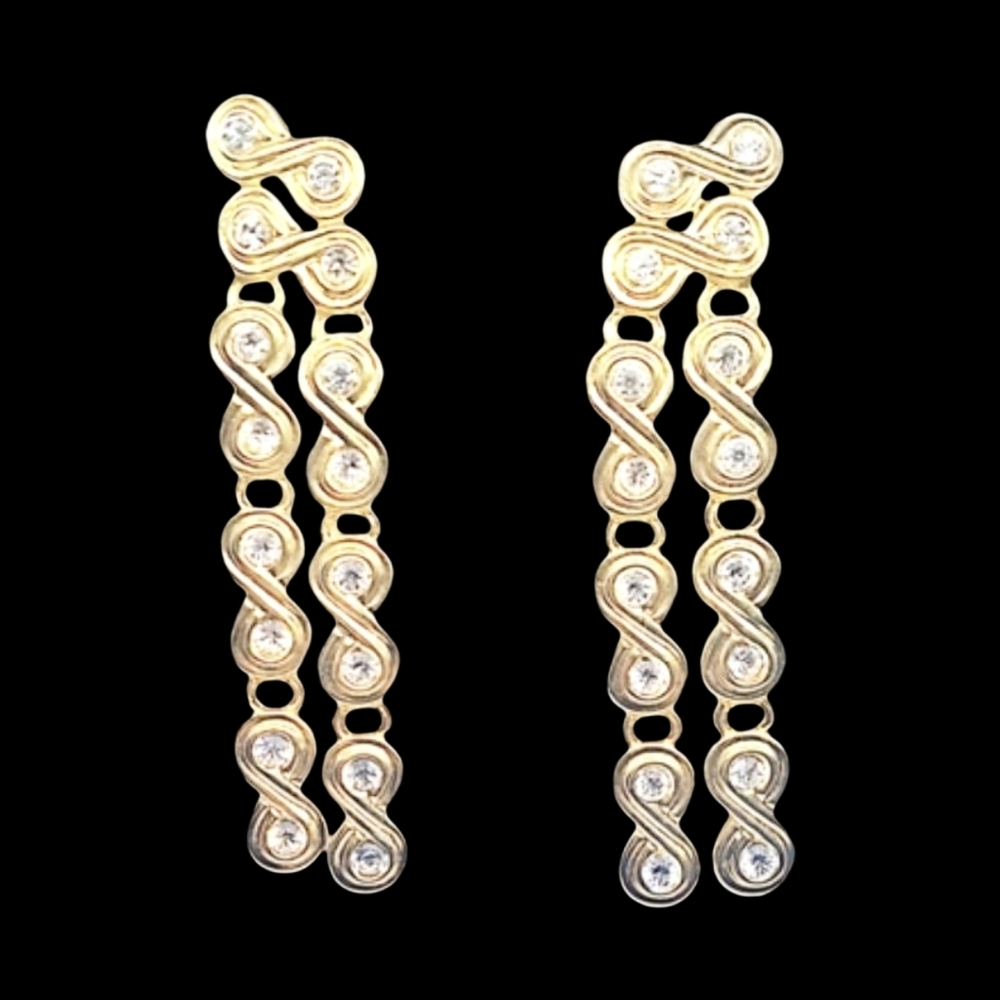Dangling Gold Earrings with Clear Rhinestones - Picture 5 of 6